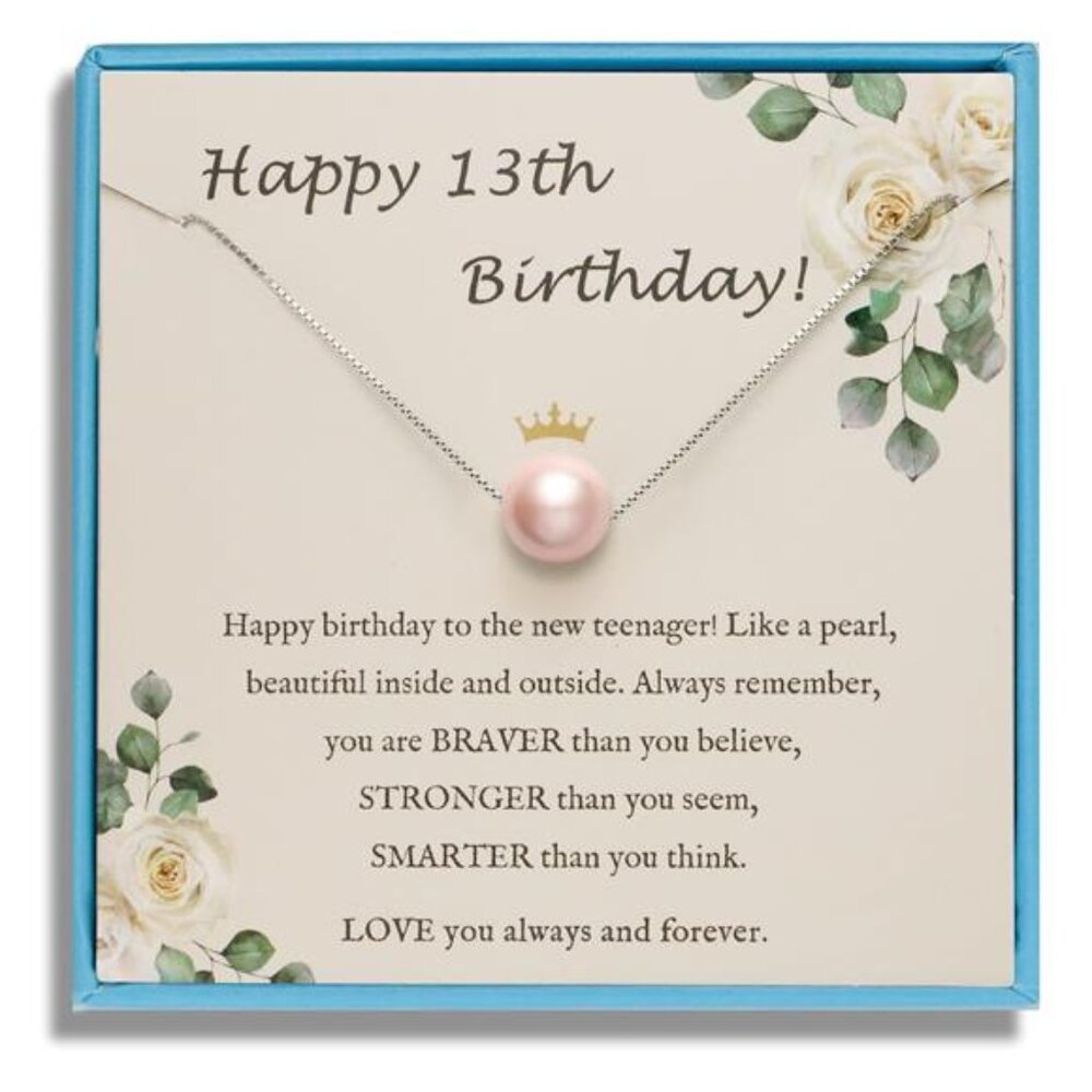S925 Sterling Silver Pink Pearl Necklace as 13 Year Old Girl Gift